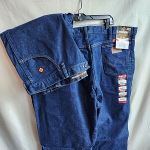 2 Pair Wrangler Men's FR Blue Jeans Size 42x30 One New With Tags/ 1 New Tags Off